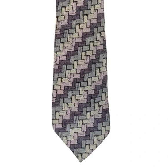 Vintage Missoni colorful Cravatte Mens‎ Silk Necktie 70's geometric Purple Grey